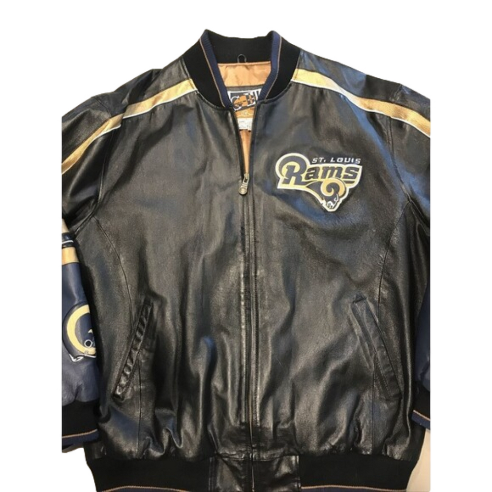 VINTAGE G3 G-III CARL BANKS ST. LOUIS  RAMS NFL FOOTBALL LEATHER JACKET 2XL Tall